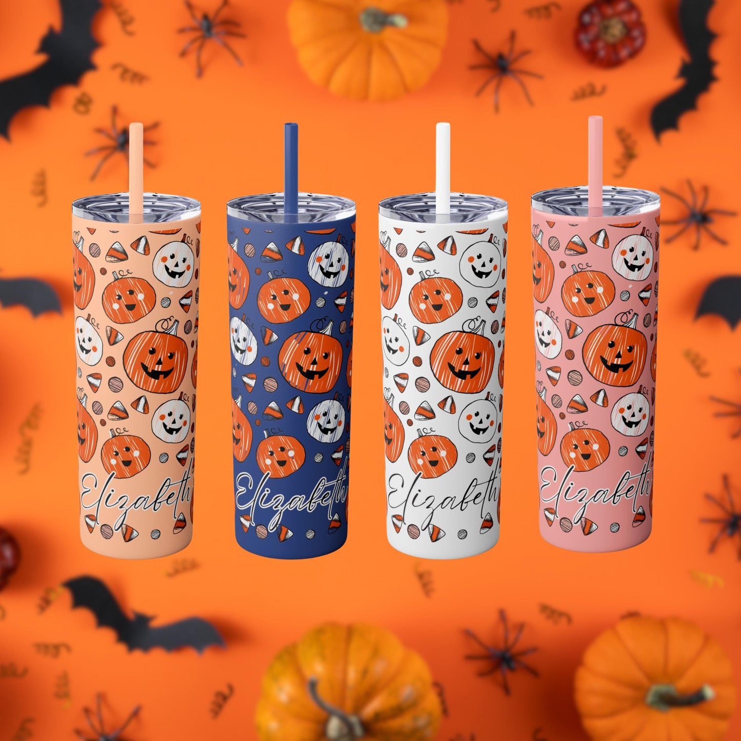 Personalized Halloween Ghost Skinny Tumbler with Straw | Custom Spooky Retro Tumbler | Halloweenful | Spooky Ghost Cup | Gift for Halloween