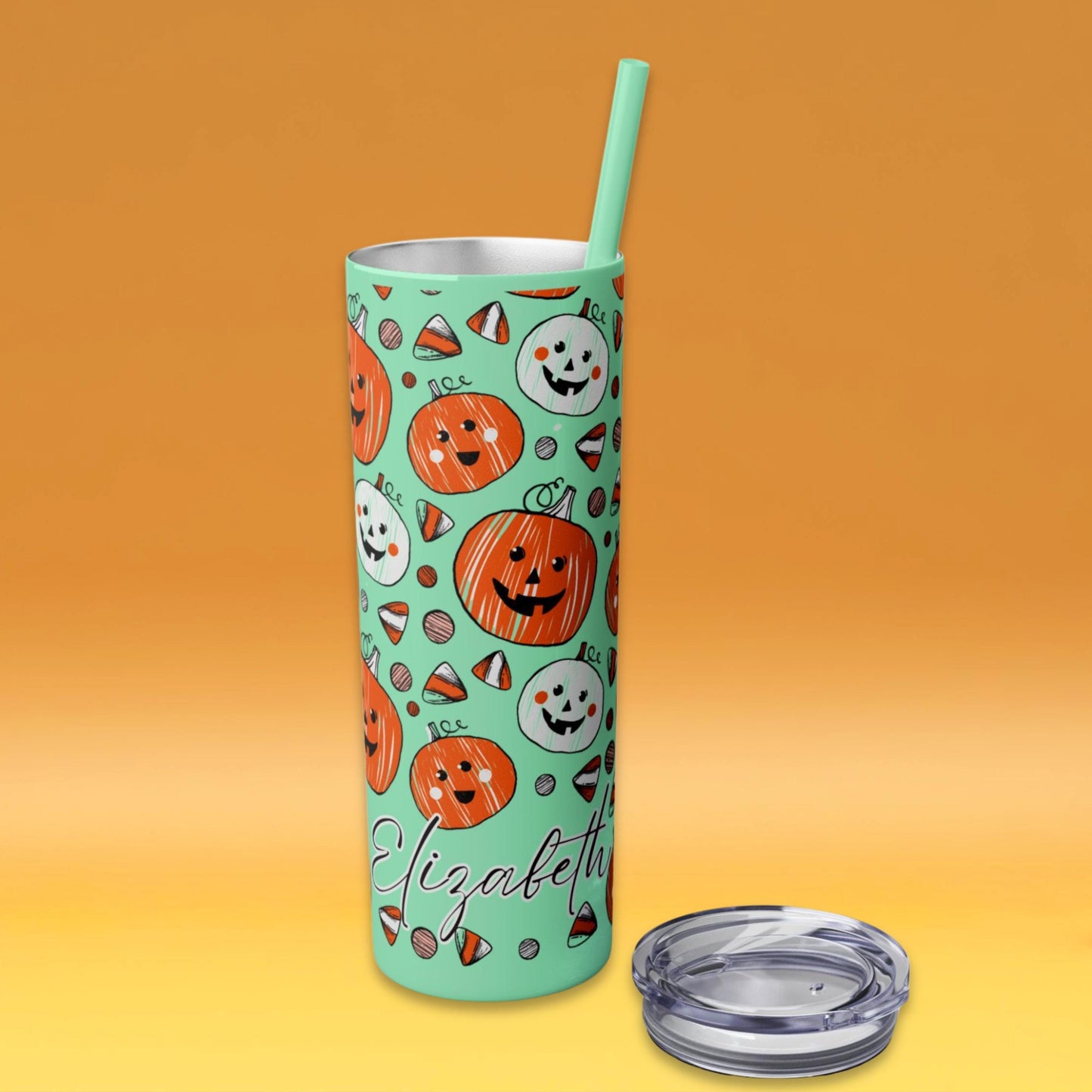 Personalized Halloween Ghost Skinny Tumbler with Straw | Custom Spooky Retro Tumbler | Halloweenful | Spooky Ghost Cup | Gift for Halloween