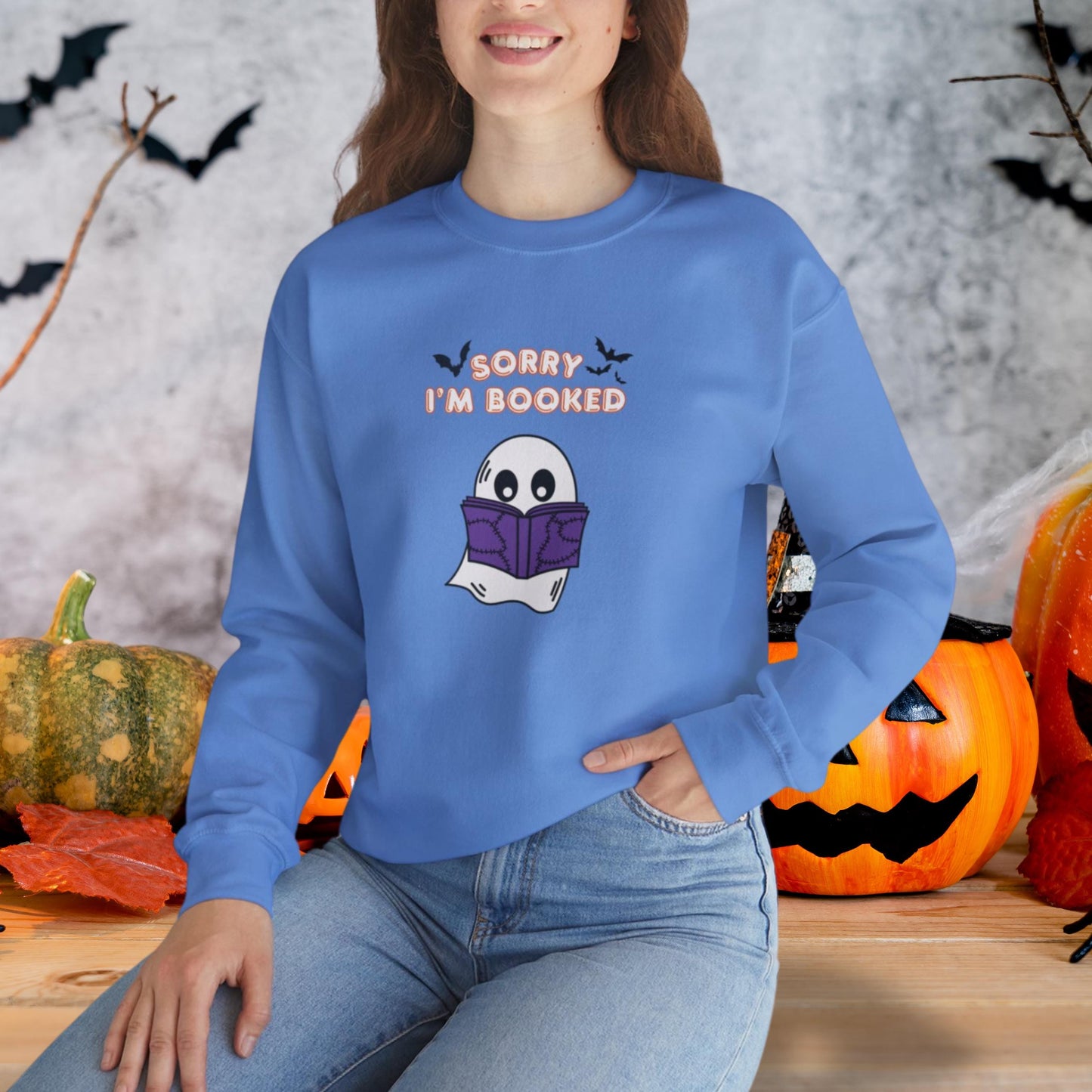 Spooki Halloween Ghost Reading Books Sweatshirt | Perfect Librarian and Teacher Gift | Ghost Crewneck | Ghost Reading Books