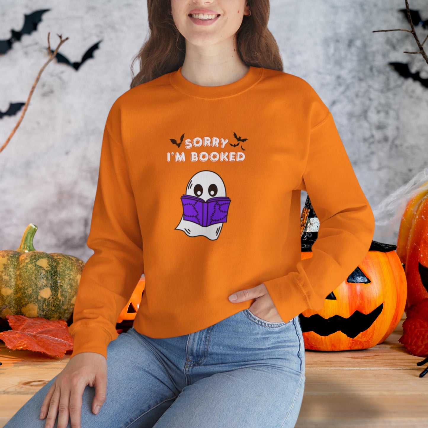 Spooki Halloween Ghost Reading Books Sweatshirt | Perfect Librarian and Teacher Gift | Ghost Crewneck | Ghost Reading Books