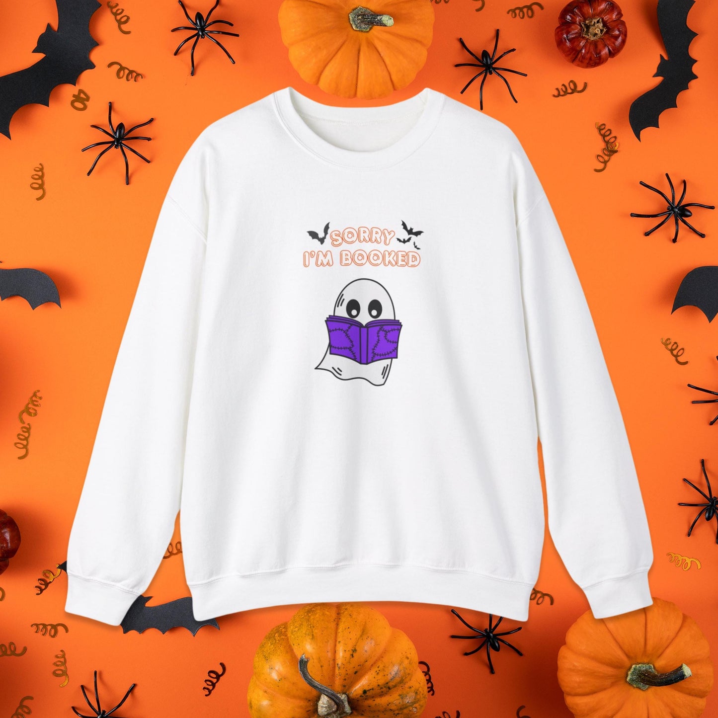 Spooki Halloween Ghost Reading Books Sweatshirt | Perfect Librarian and Teacher Gift | Ghost Crewneck | Ghost Reading Books