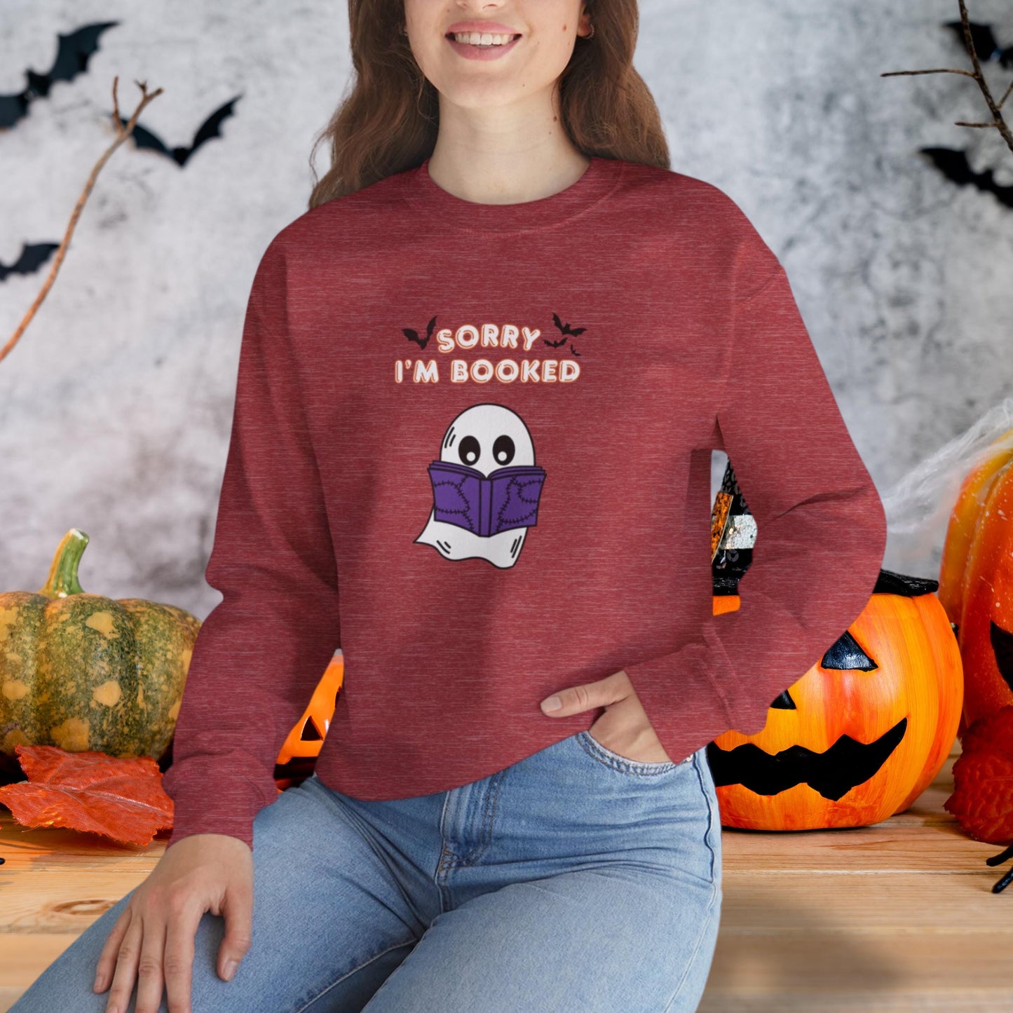 Spooki Halloween Ghost Reading Books Sweatshirt | Perfect Librarian and Teacher Gift | Ghost Crewneck | Ghost Reading Books