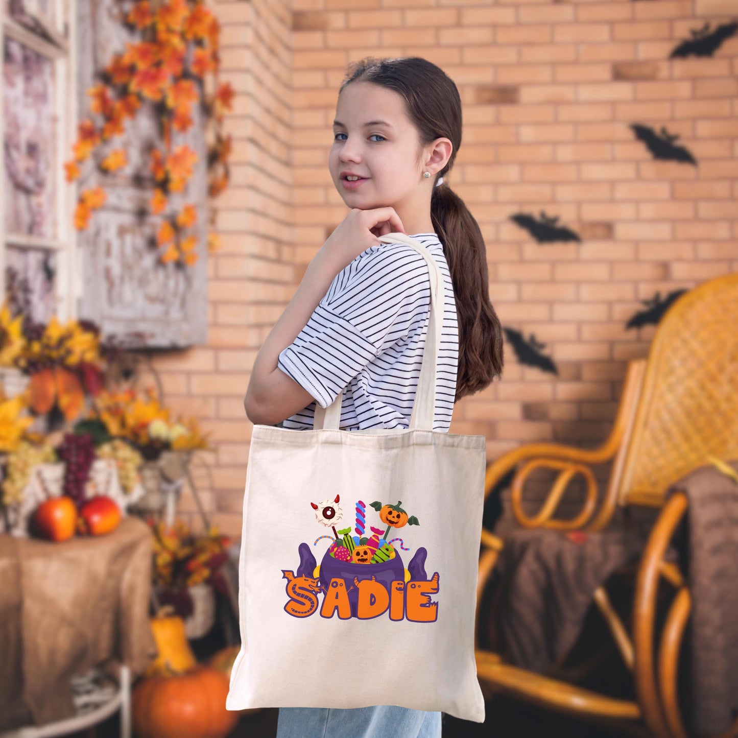 Personalized Trick or Treat Bag for Kids | Gift Halloweening | Personalized Halloween Tote Bag | Customized Halloween Name Bag