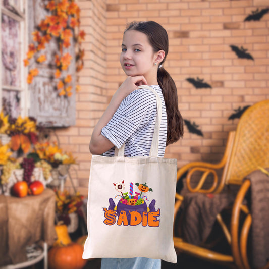 Personalized Trick or Treat Bag for Kids | Gift Halloweening | Personalized Halloween Tote Bag | Customized Halloween Name Bag