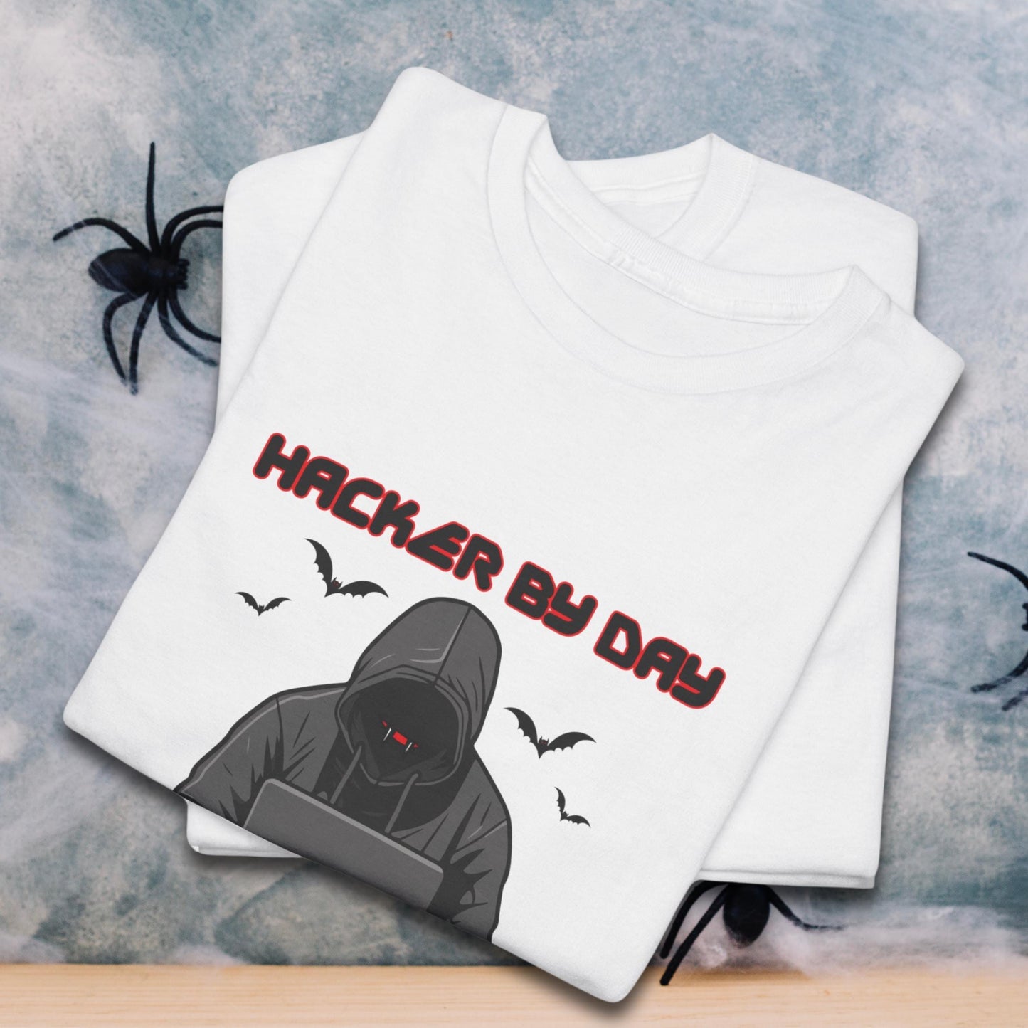 Unisex Heavy Cotton Tee - "Hacker by Day, Vampire by Night"