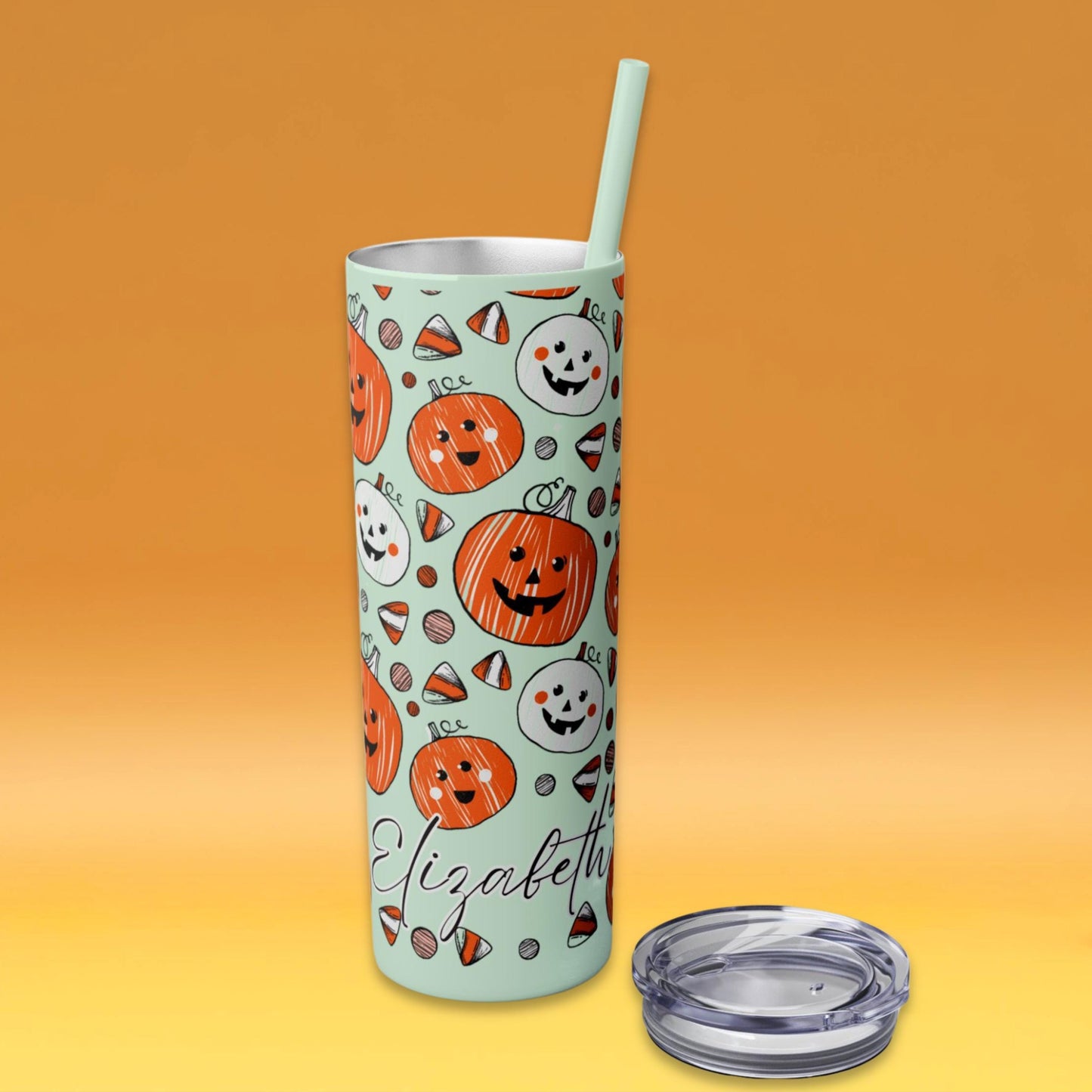 Personalized Halloween Ghost Skinny Tumbler with Straw | Custom Spooky Retro Tumbler | Halloweenful | Spooky Ghost Cup | Gift for Halloween