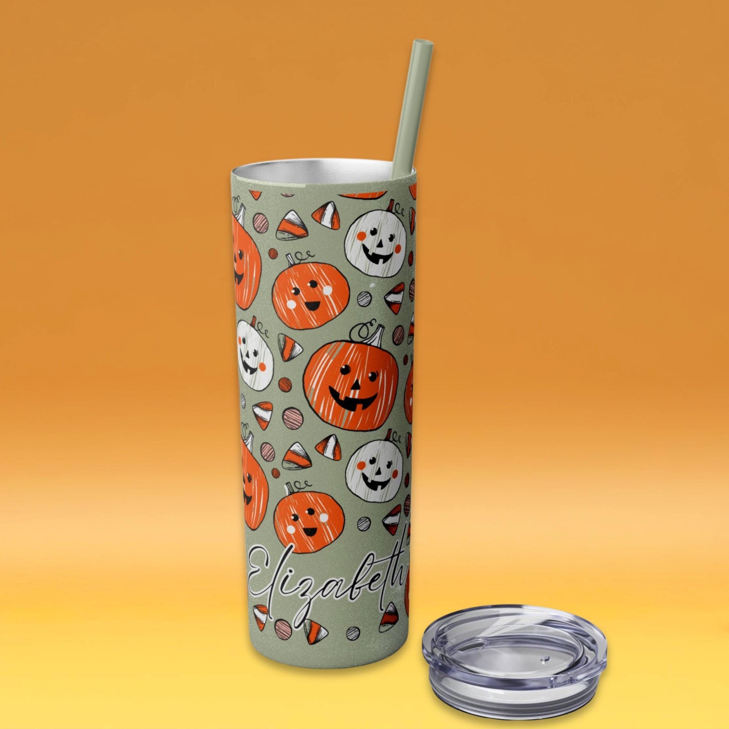 Personalized Halloween Ghost Skinny Tumbler with Straw | Custom Spooky Retro Tumbler | Halloweenful | Spooky Ghost Cup | Gift for Halloween