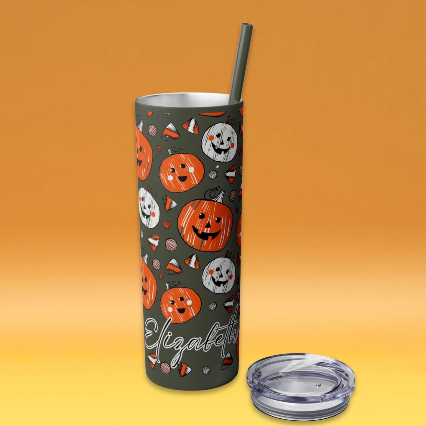 Personalized Halloween Ghost Skinny Tumbler with Straw | Custom Spooky Retro Tumbler | Halloweenful | Spooky Ghost Cup | Gift for Halloween