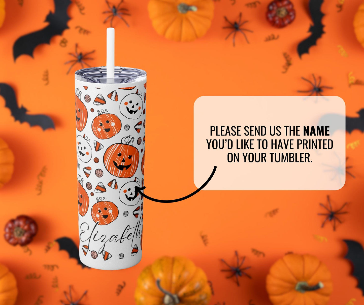 Personalized Halloween Ghost Skinny Tumbler with Straw | Custom Spooky Retro Tumbler | Halloweenful | Spooky Ghost Cup | Gift for Halloween