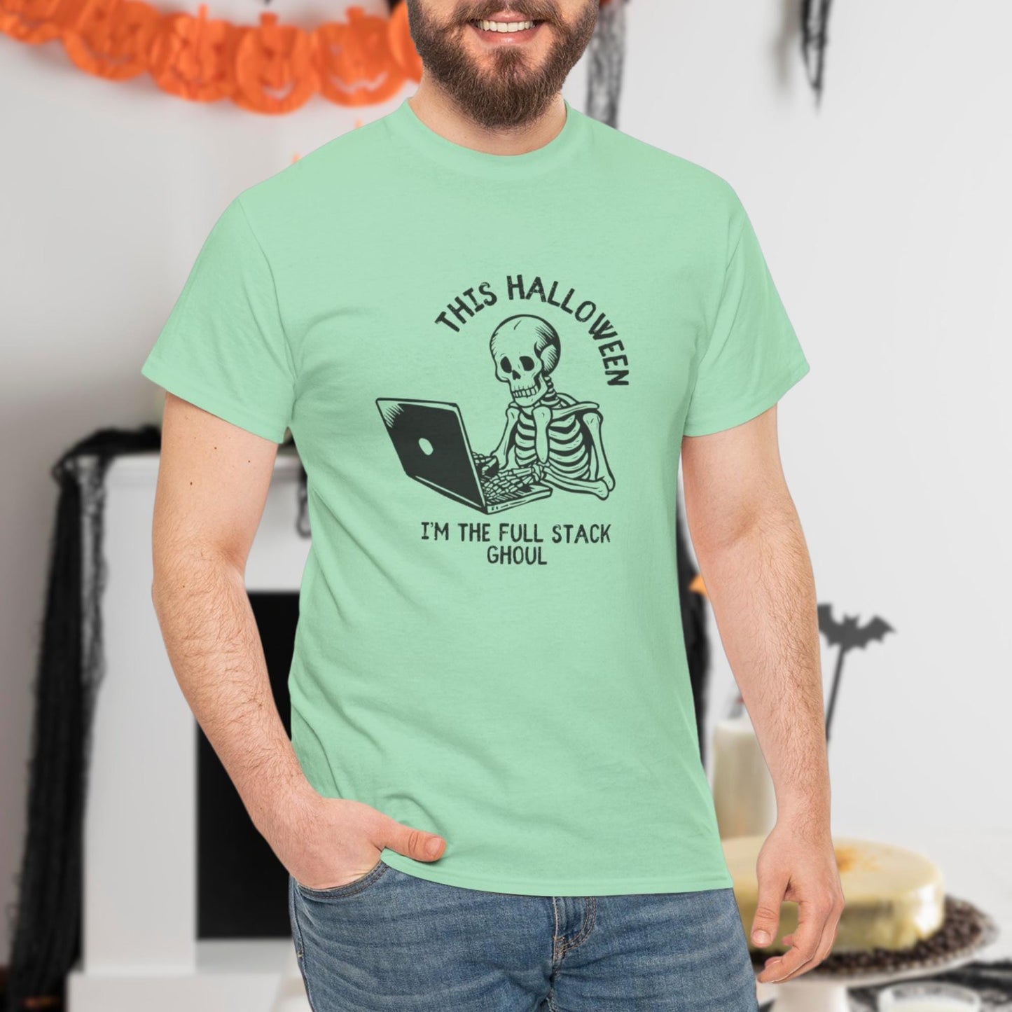 Unisex Heavy Cotton Tee - This Halloween, Im the Full Stack Ghoul