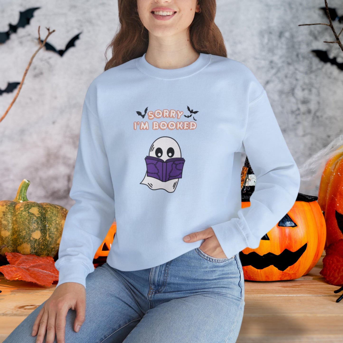 Spooki Halloween Ghost Reading Books Sweatshirt | Perfect Librarian and Teacher Gift | Ghost Crewneck | Ghost Reading Books