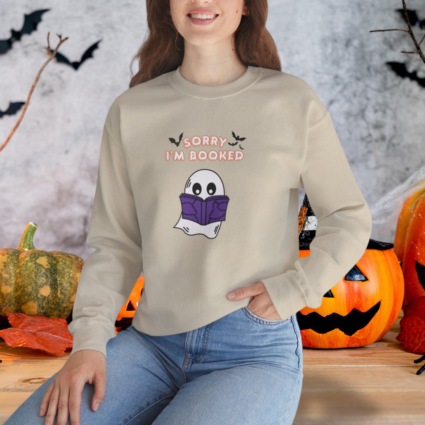 Spooki Halloween Ghost Reading Books Sweatshirt | Perfect Librarian and Teacher Gift | Ghost Crewneck | Ghost Reading Books