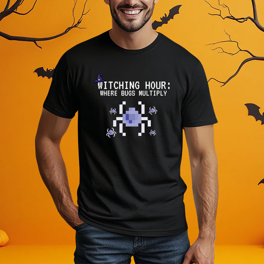 Witching Hour: Where Bugs Multiply - Funny Programmer's Halloween T-Shirt