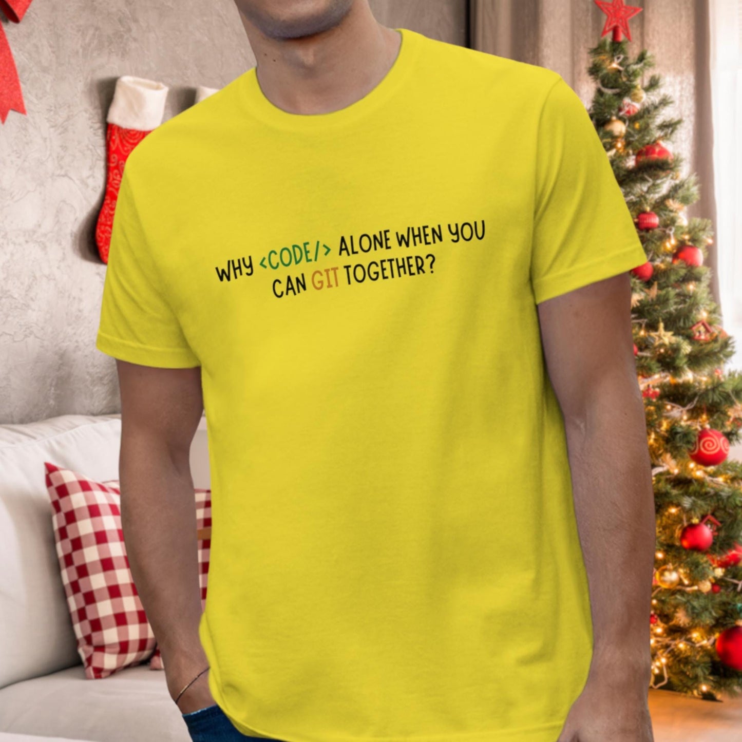 Why Code Alone When You Can Git Together? | Funny Christmas Meme Shirt for Developers