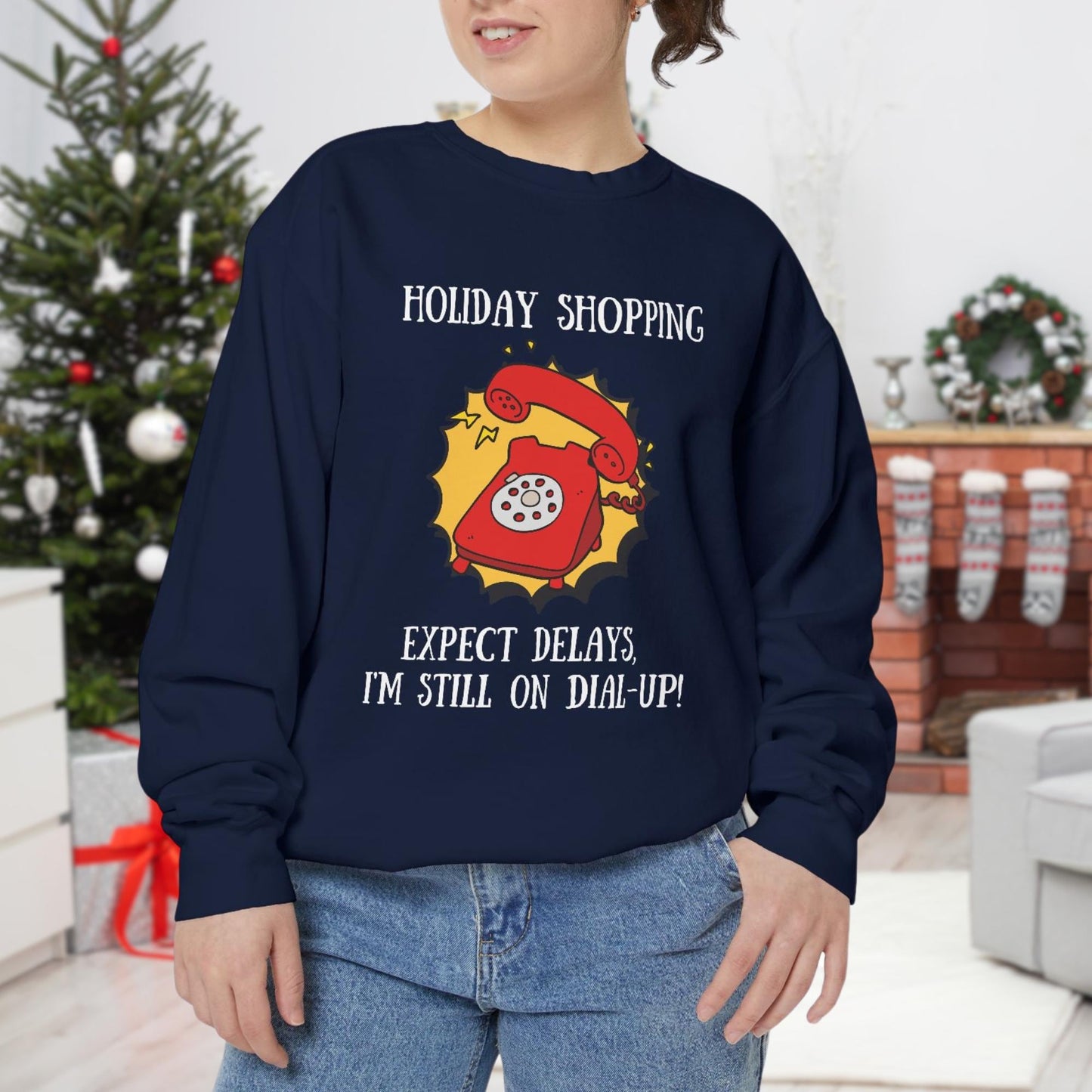 Holiday Shopping Expect Delays, Im Still on Dial-Up | Nostalgic Holiday T-Shirt