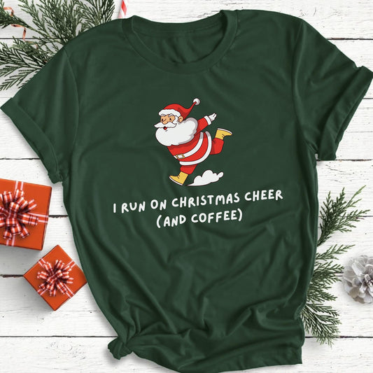 Festive Graphic Tee | "I Run on Christmas Cheer (and Coffee)" for the Retro Holiday Enthusiast