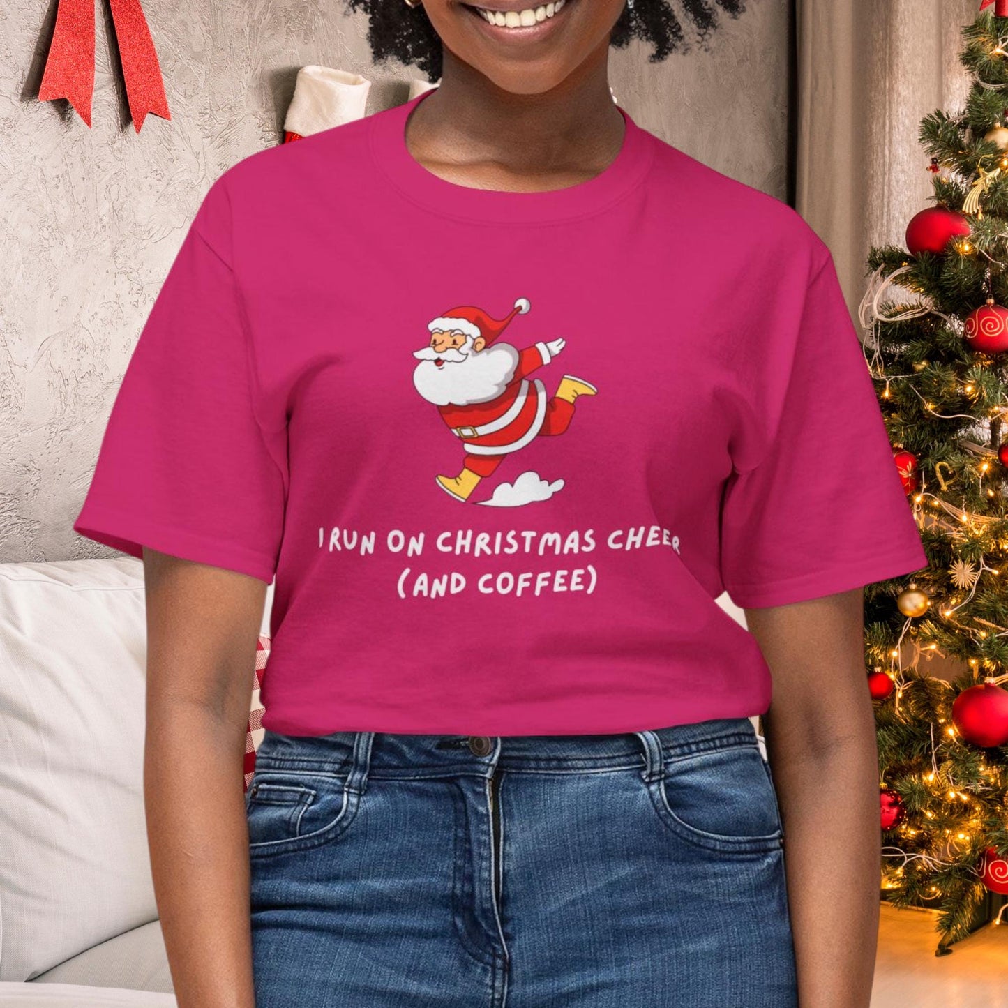 Festive Graphic Tee | "I Run on Christmas Cheer (and Coffee)" for the Retro Holiday Enthusiast