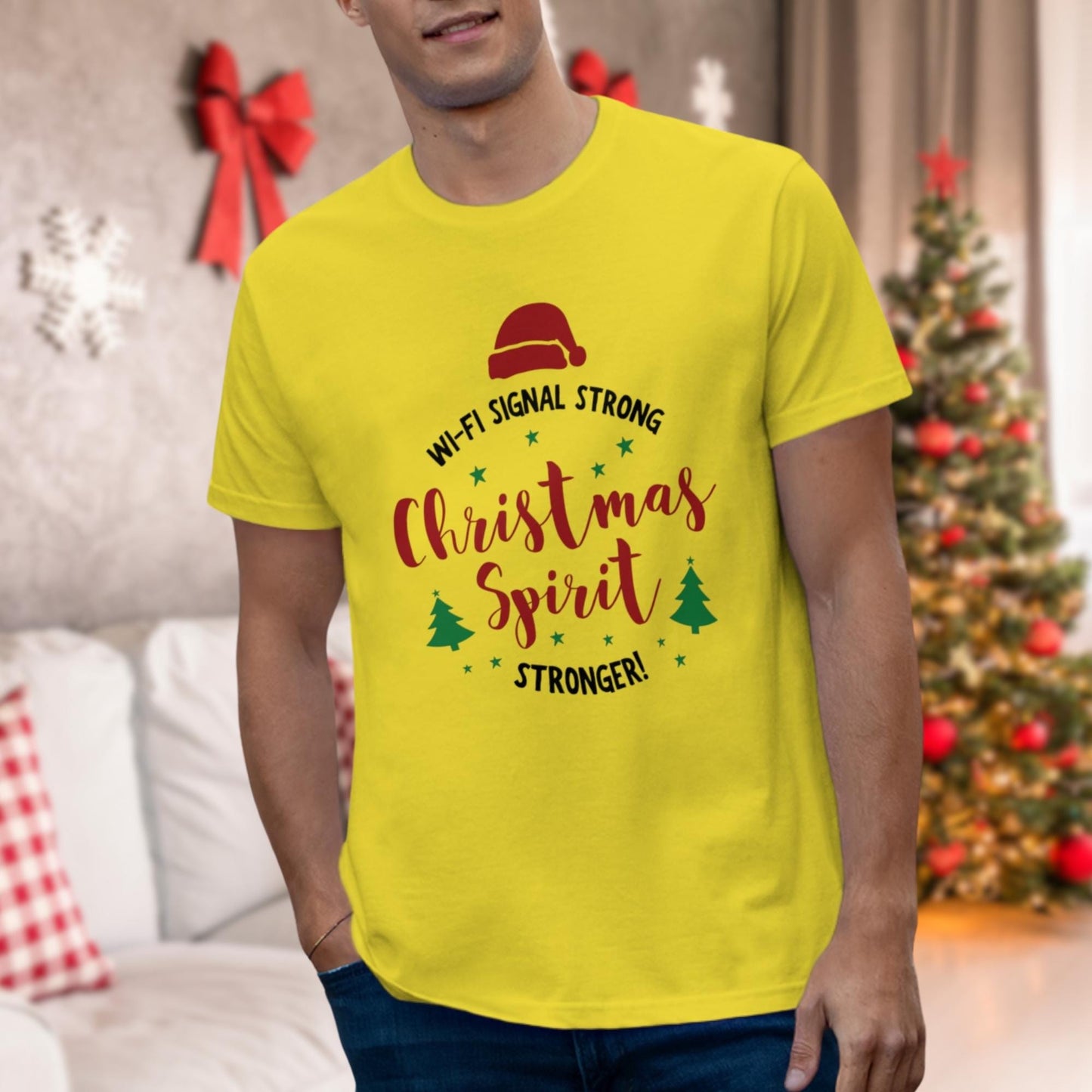 Wi-Fi Signal Strong Christmas Spirit Stronger T-Shirt | Perfect Holiday Meme for Tech Lovers