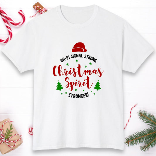 Wi-Fi Signal Strong Christmas Spirit Stronger T-Shirt | Perfect Holiday Meme for Tech Lovers