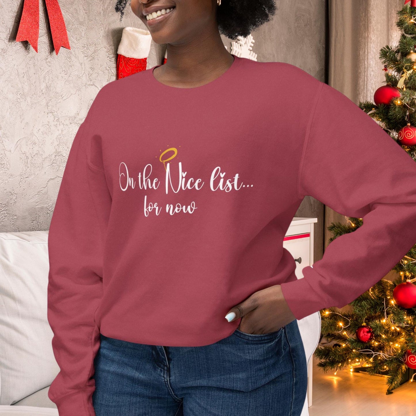 On the Nice List... For Now - Fun & Festive Women's Christmas Tee