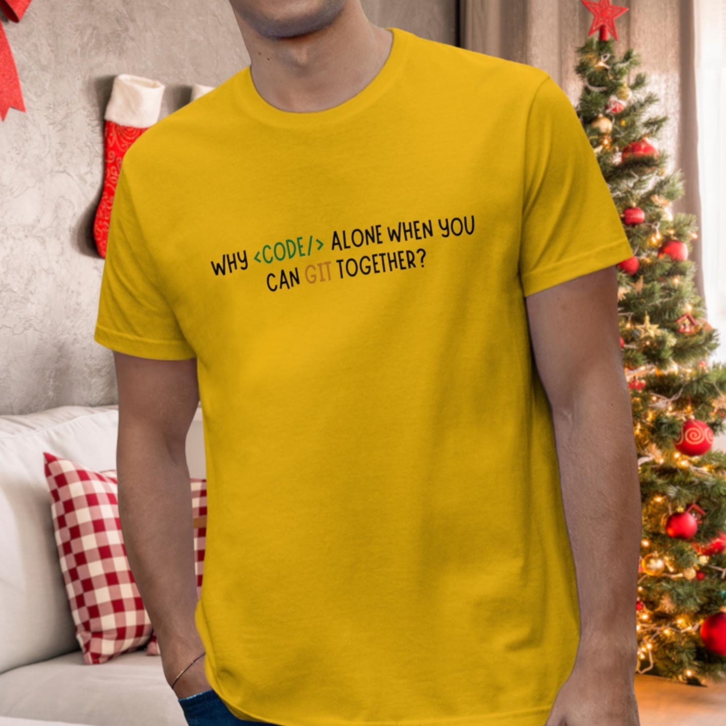 Why Code Alone When You Can Git Together? | Funny Christmas Meme Shirt for Developers