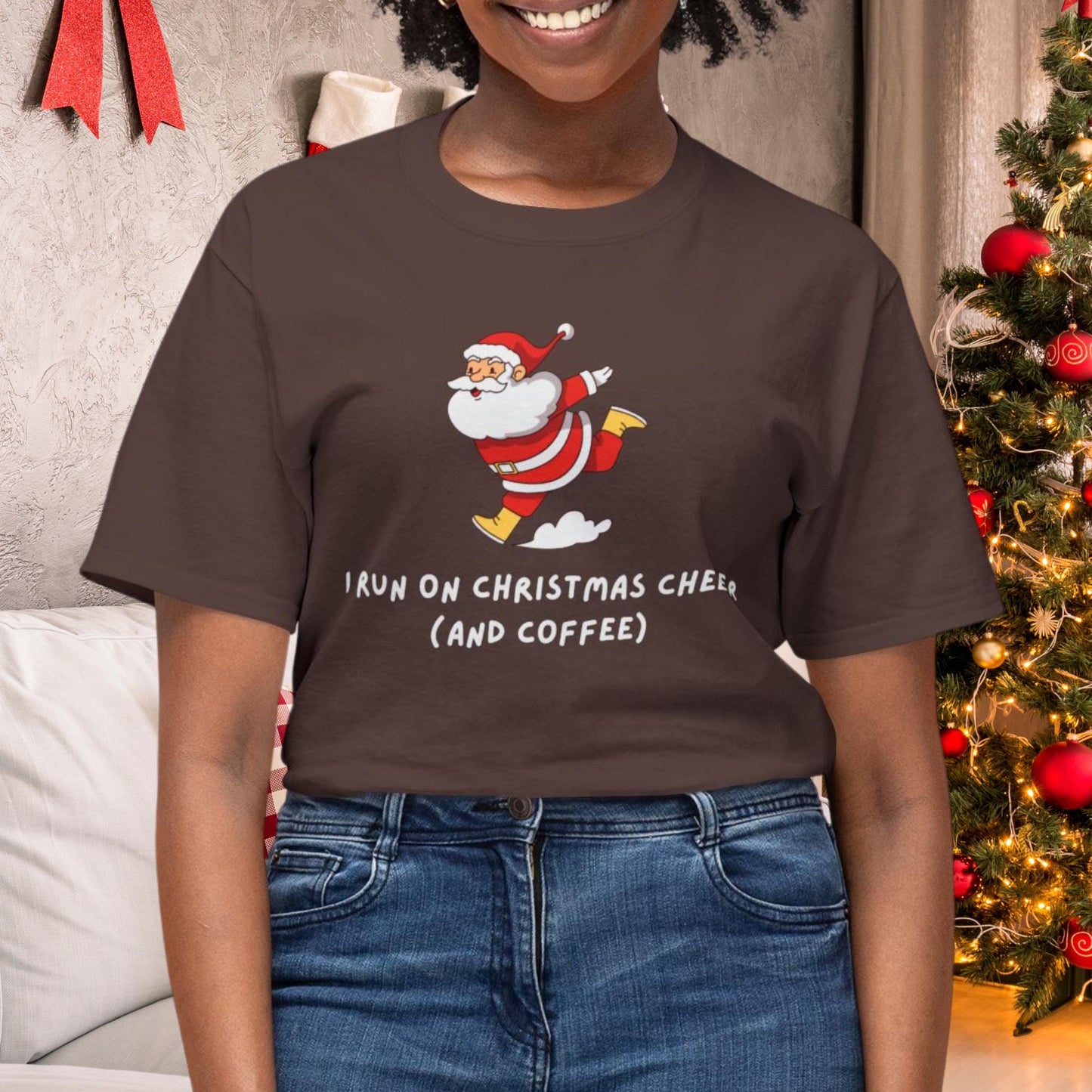 Festive Graphic Tee | "I Run on Christmas Cheer (and Coffee)" for the Retro Holiday Enthusiast