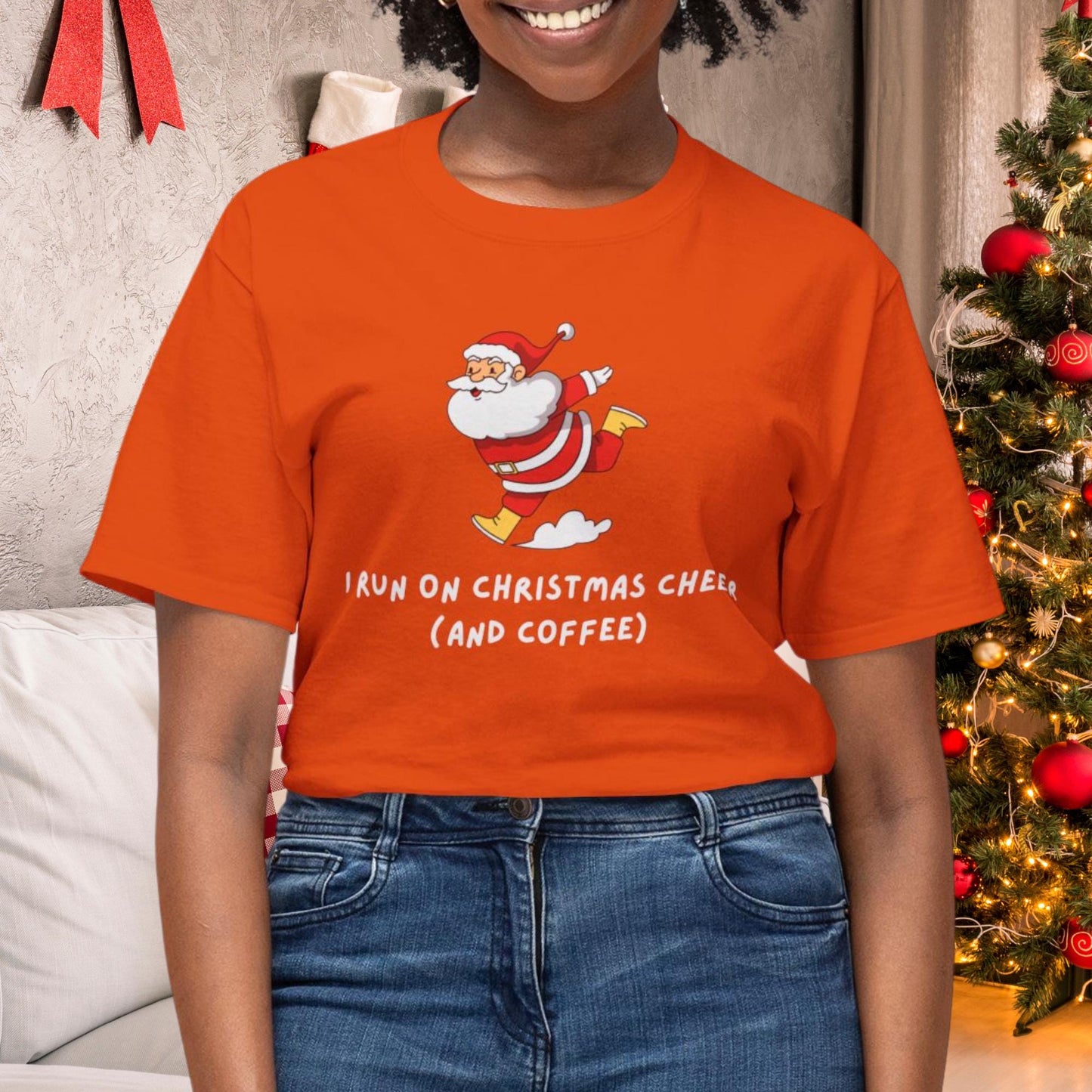 Festive Graphic Tee | "I Run on Christmas Cheer (and Coffee)" for the Retro Holiday Enthusiast