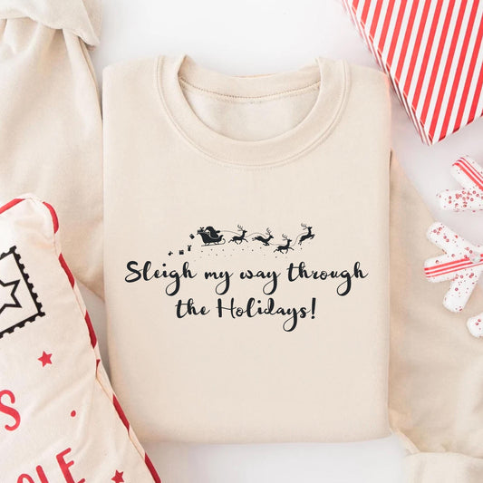 Unisex "Sleigh My Way Through the Holidays" Christmas Graphic Tee